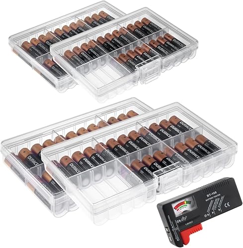 GlossyEnd Juego de 4 cajas de almacenamiento de baterías AA y dos AAA, caja de a
