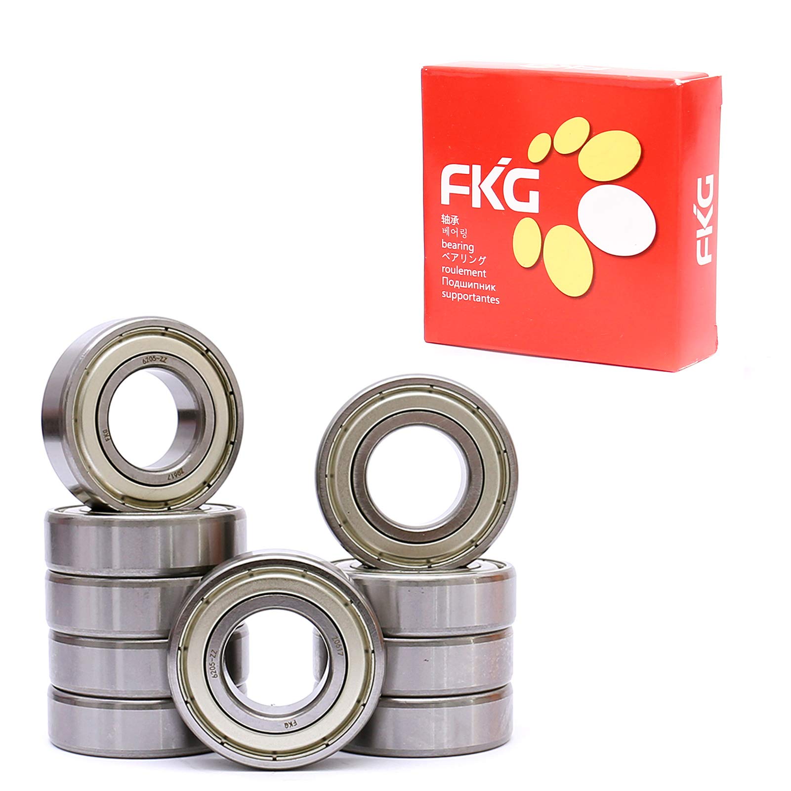 FKG 6205-ZZ Lot de 10 roulements à billes à gorge profonde double blindage métallique pré-lubrifiés 25 x 52 x 15 mm