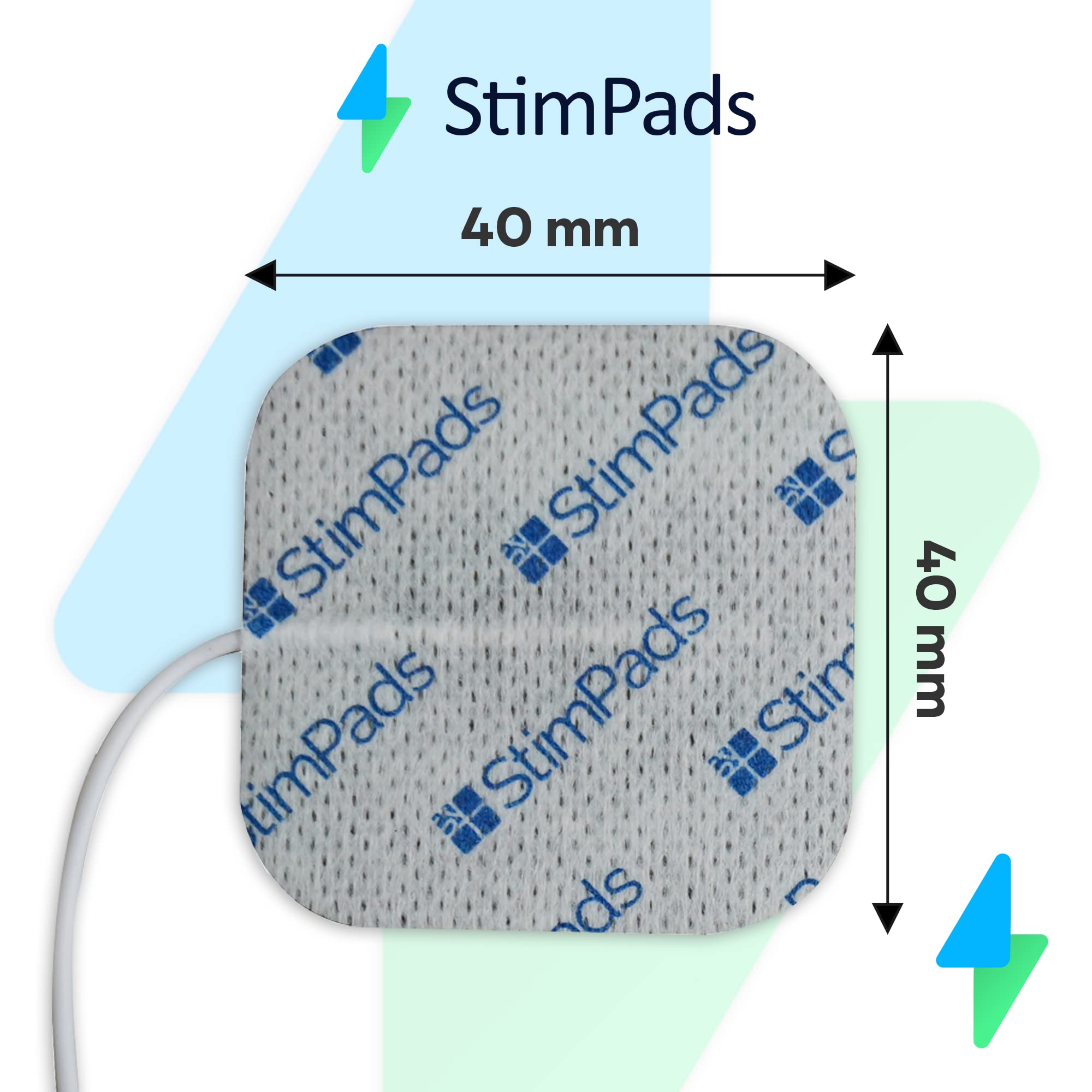 Cuscinetti per elettrodi TENS e EMS, confezione da 40 pezzi, da 4 x 4 cm con pin universale da 2 mm, collegamento affidabile e di alta qualità. Dispositivo medico certificato di Motron NV