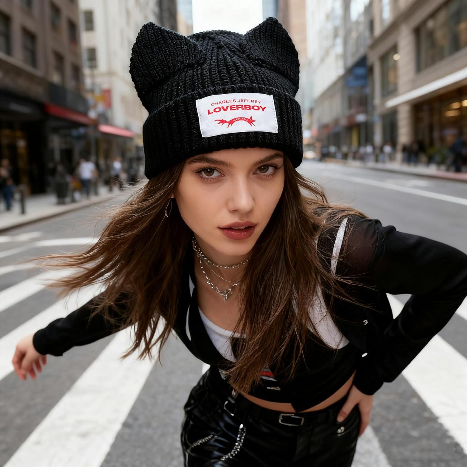 Knitted Beanie Hat for Women Men Cute Bunny Long Ear Hat Slouchy Cat Ear Hat Crochet Fluffy Winter Warm Rabbit Y2k Skull Cap - Image 5