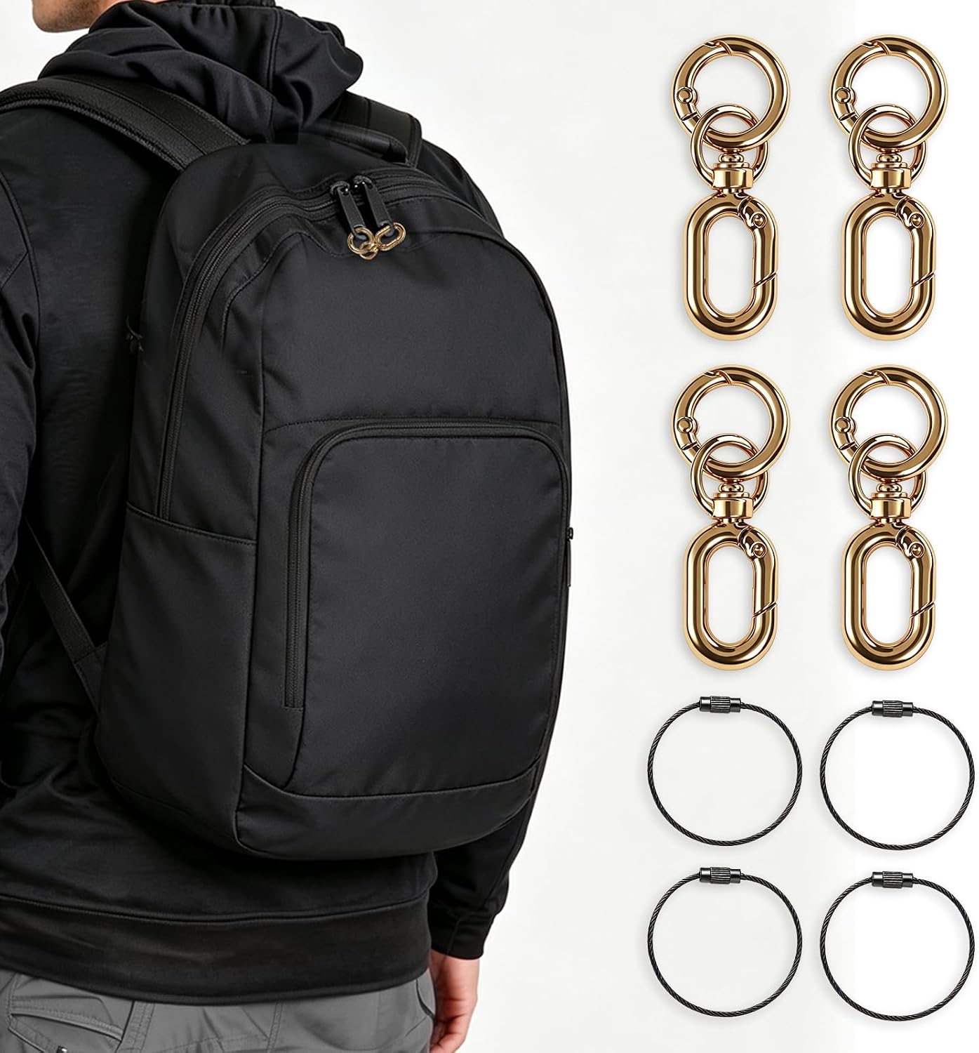 Oiissuz 8 Pcs Anti-Theft Zipper Clips, Double-Opening Small Carabiner for Backpacks, Luggage, Crossbody Bags, Duffel Bags & Travel Bags, Elegant Zinc Alloy Zipper Clips, Gold