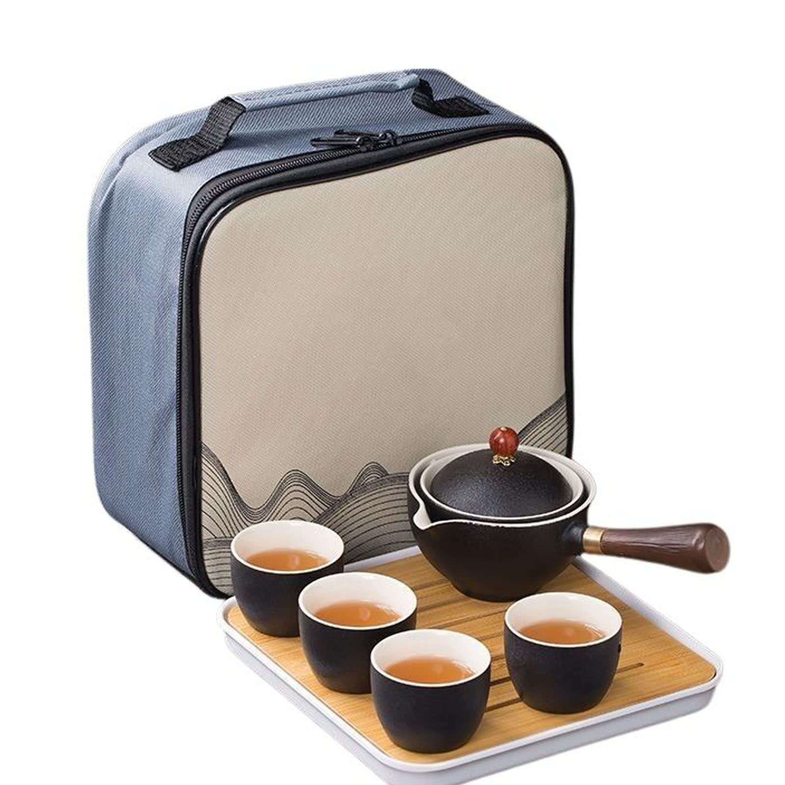 GTHTUHFD Portable Teapot Travel Tea Set, Porcelain Japanese Kung Fu Tea Set, Chinese Gongfu Tea Set, Teapot, Teacups And Tray-E-Whole Set,H-whole set