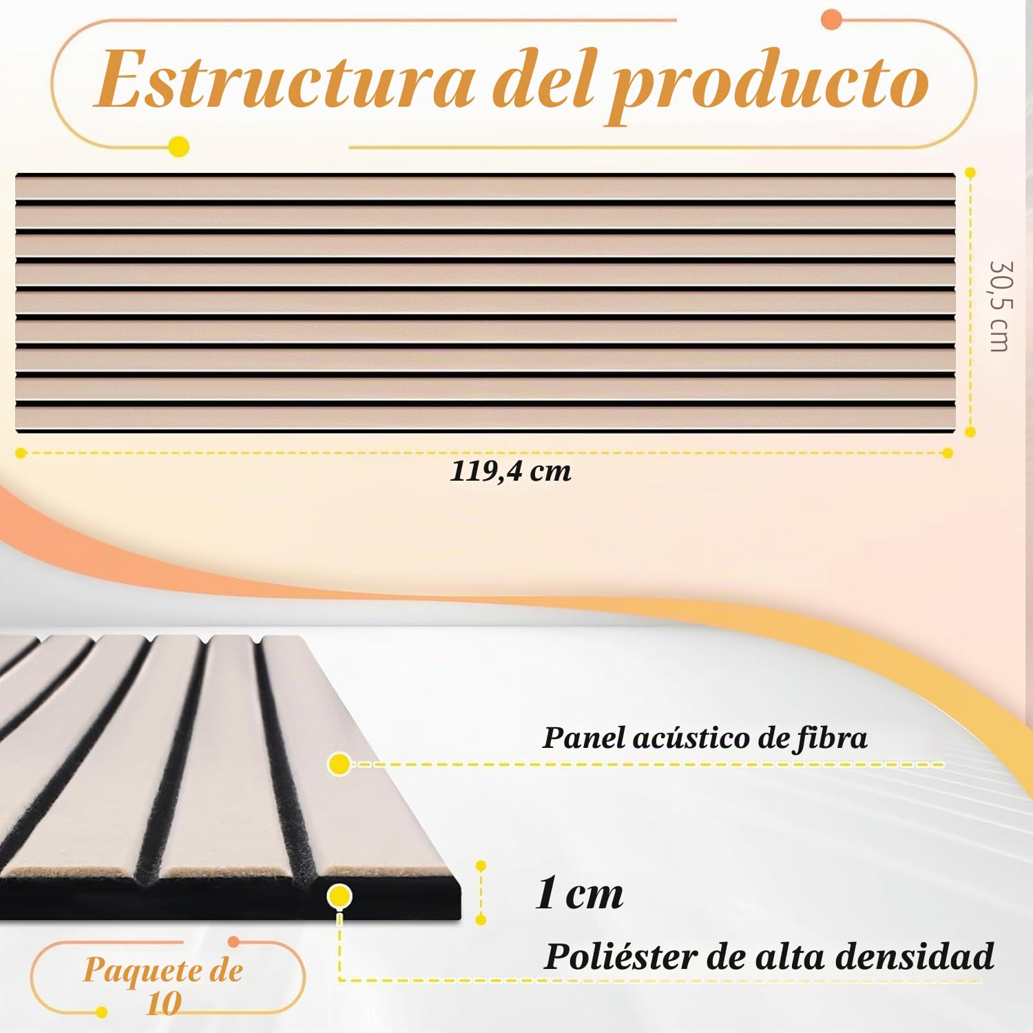 NZQXJXZ Paquete de 10 Paneles Acústicos de Pared Grandes | Paneles Acústicos Insonorizados Autoadhesivos para Pared, 120 x 30 x 1 cm, Tratamiento Acústico para Oficina en Casa