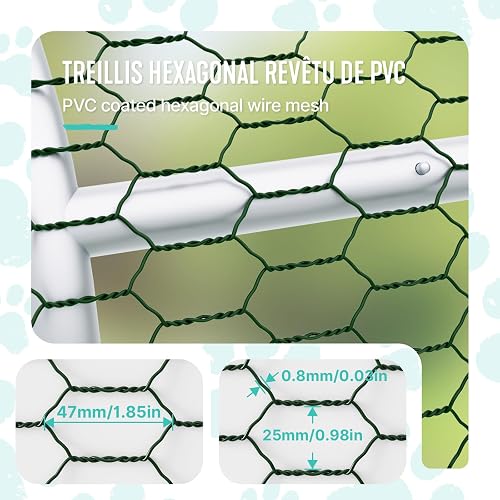VOUNOT® Enclos Poulailler Extérieur 12 m² en Métal Parc Grillagé avec Porte Verrou et Bâche PE Espace Couvert pour Poules Lapins Chiens et Autres Petits Animaux 400x300x200cm - 6