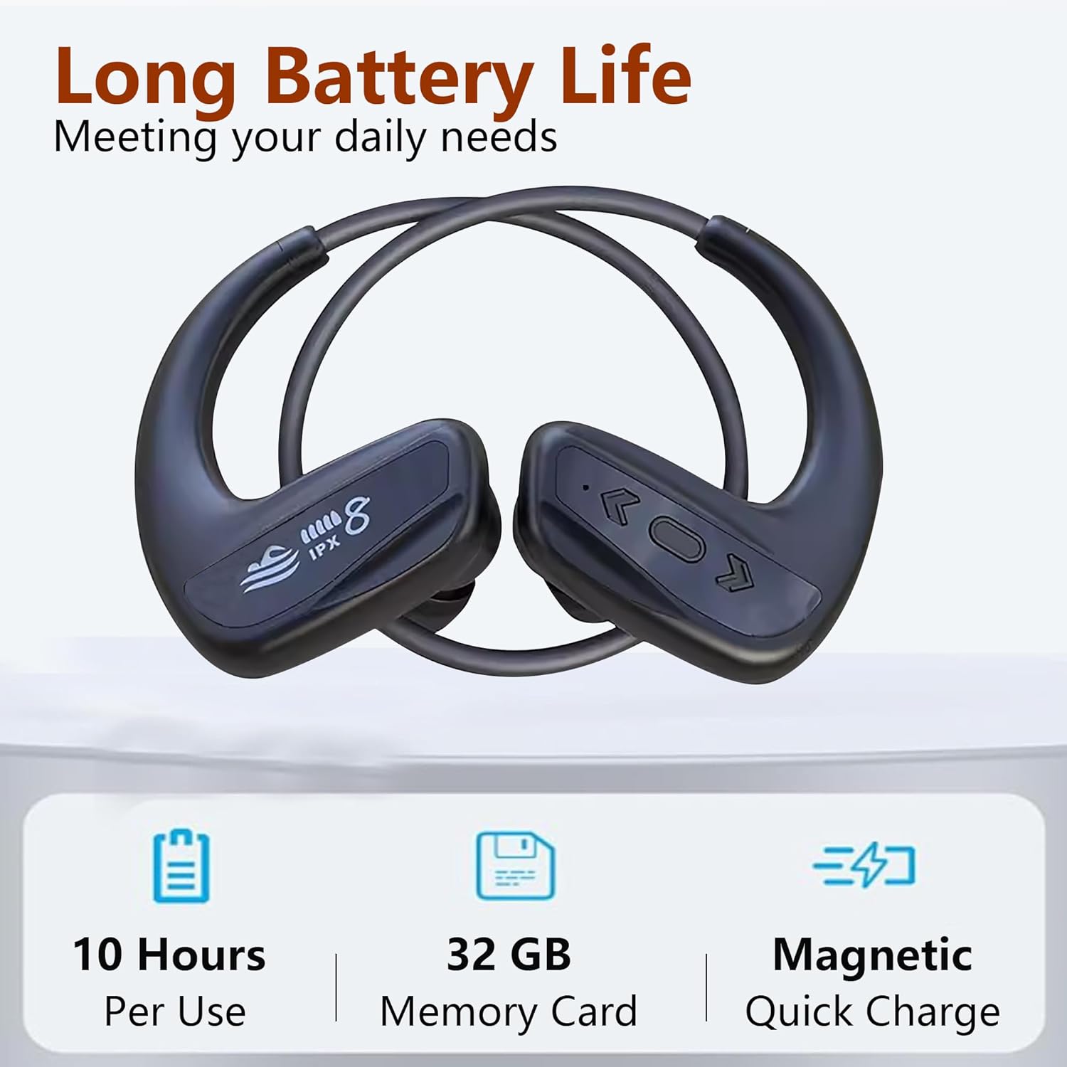 Swimming Headphone Underwater Waterproof Bluetooth ipx8 Black 32G MP3 Player,in Ear no Falling, for Running Diving Cycling Hiking Gym Spa Other Sports(Black) - Image 7