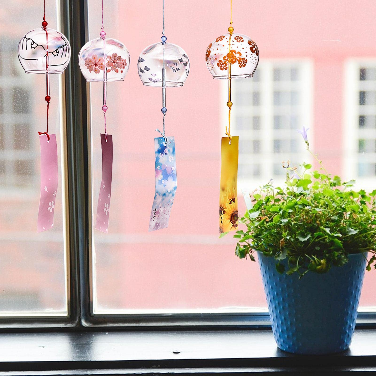4 campanelli a vento per giardino, campane a vento in vetro giapponese, ciondolo in stile giapponese per esterni, interni, decorazione per giardino, regalo di compleanno