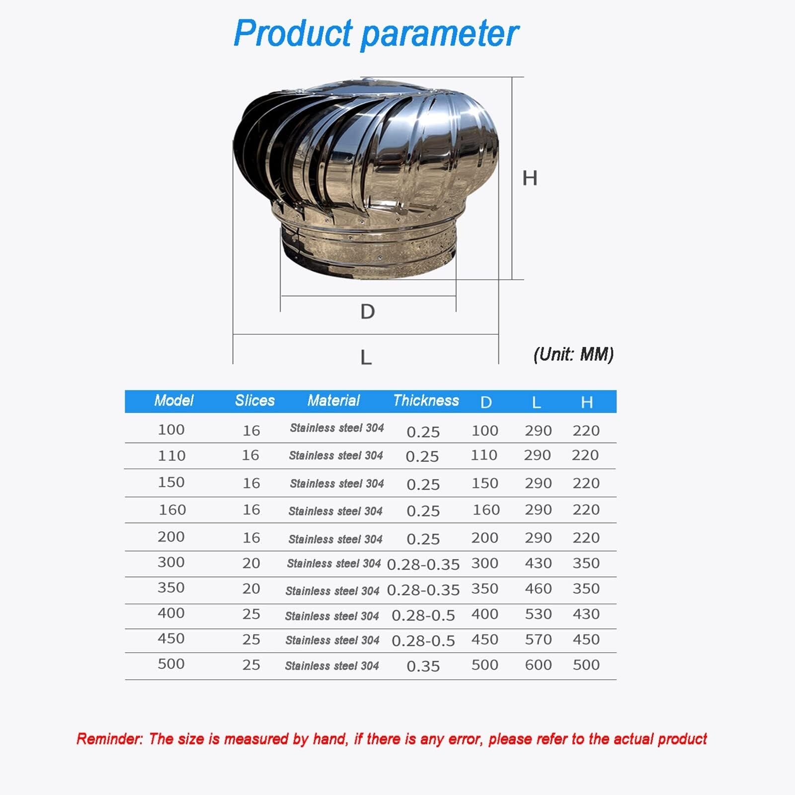 Sombrerete Giratorio para Chimenea, Ventilador de turbina rotativa, sombrerete Giratorio de Acero para Chimenea (300 mm)