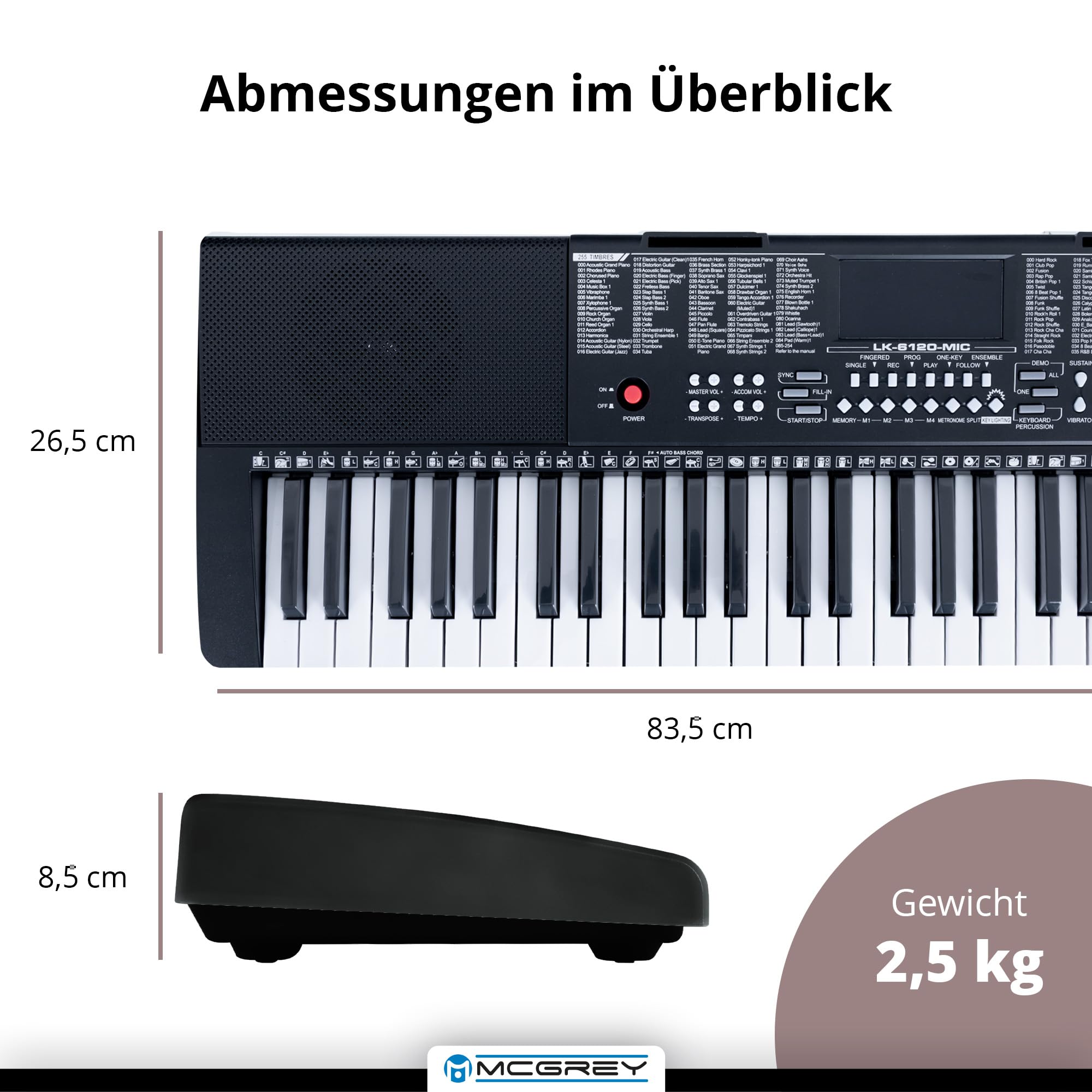 McGrey LK-6120-MIC Keyboard Taschen Set Schwarz - Einsteiger-Keyboard mit 61 Leuchttasten - 255 Sounds und 255 Rhythmen - 50 Demo Songs - Inklusive Mikrofon - Spar-Set inkl. Keyboardtasche