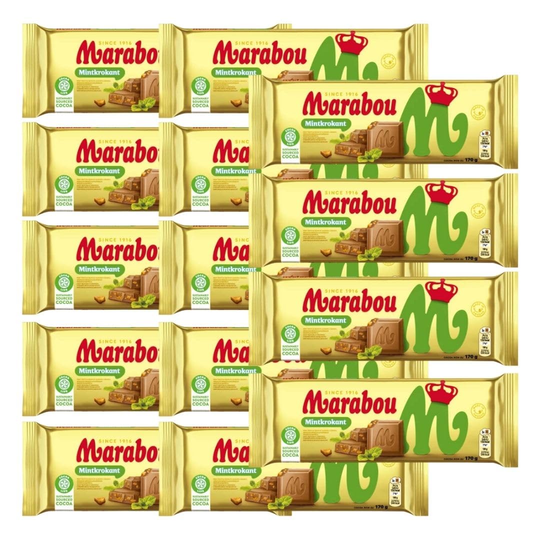 Marabou Mintkrokant 14×170 g (insg. 2,38 kg) | Milchschokolade mit Minz-Krokant | Vorteilspack | Catering, Geschenkboxen & Vorrat | Schwedische Marke