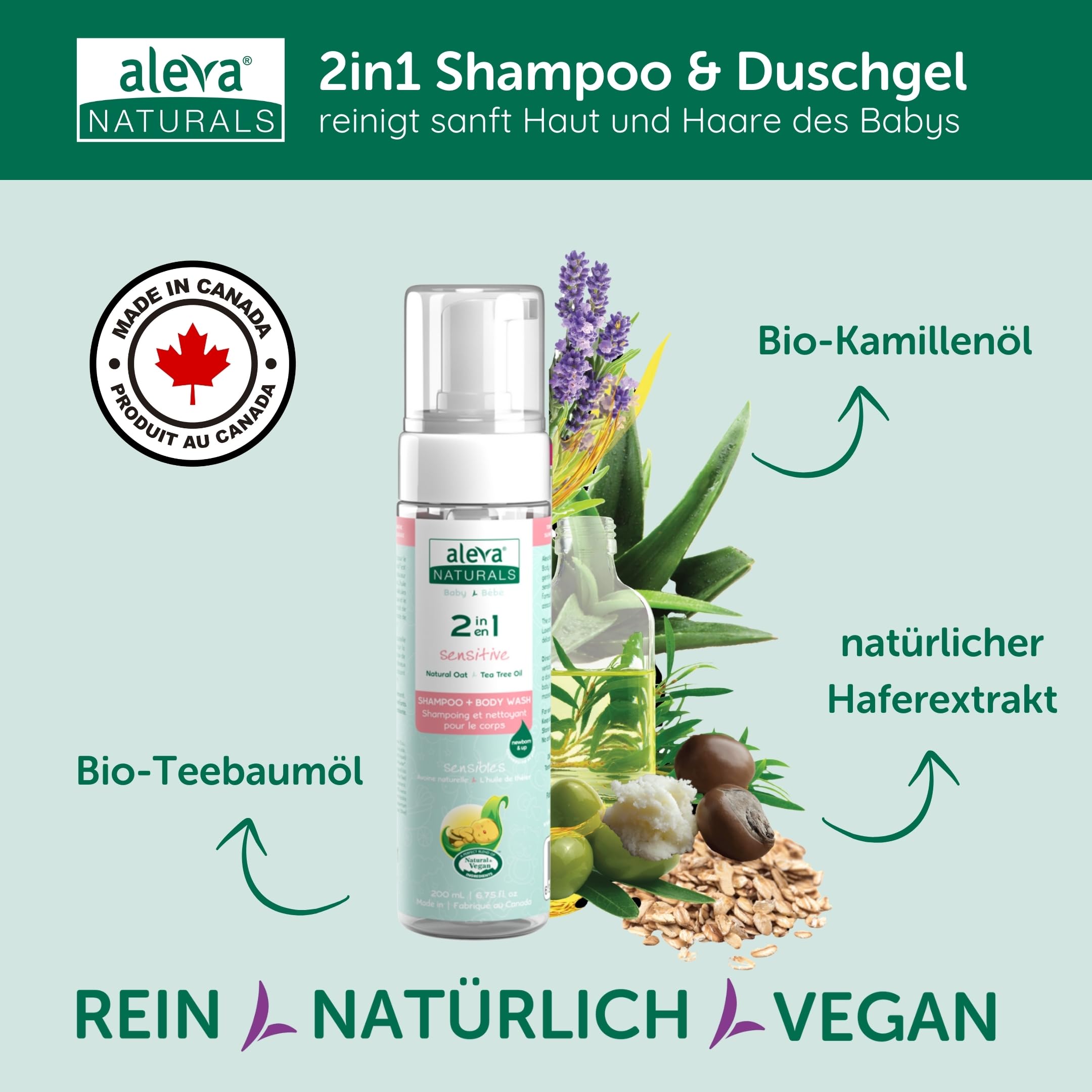 Aleva Naturals Newborn Baby Set – 100% natürliche Pflege für die empfindliche Haut Ihres Babys, hypoallergen, ohne Parabene & Sulfate, enthält Shampoo, Lotion, Windelcreme & Feuchttücher