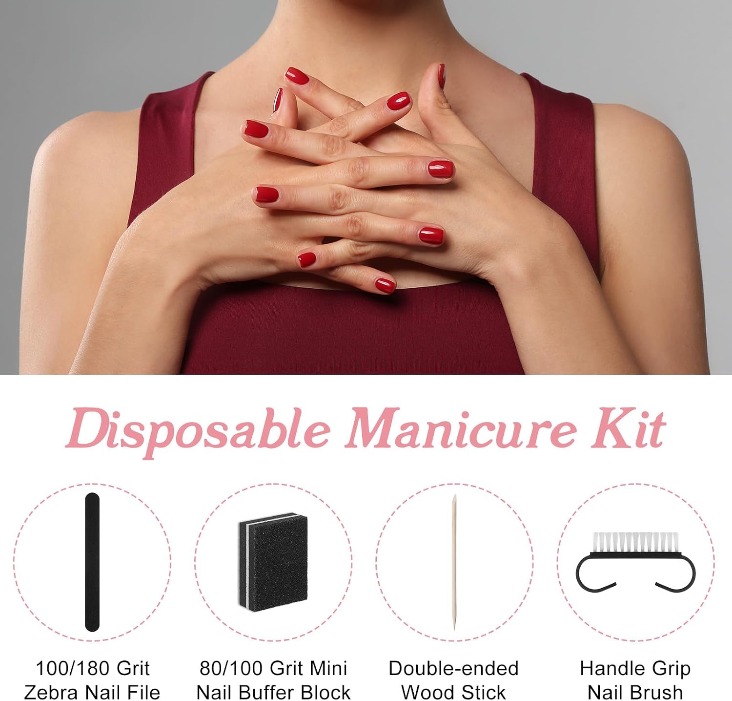 80 Sets Disposable Manicure Kit Basics 4 Piece Nail Kit for Travel,Handle Grip Brush,Mini Nail Buffer Nail File and Wood Stick for Gifts Salon Home Professional (Black)
