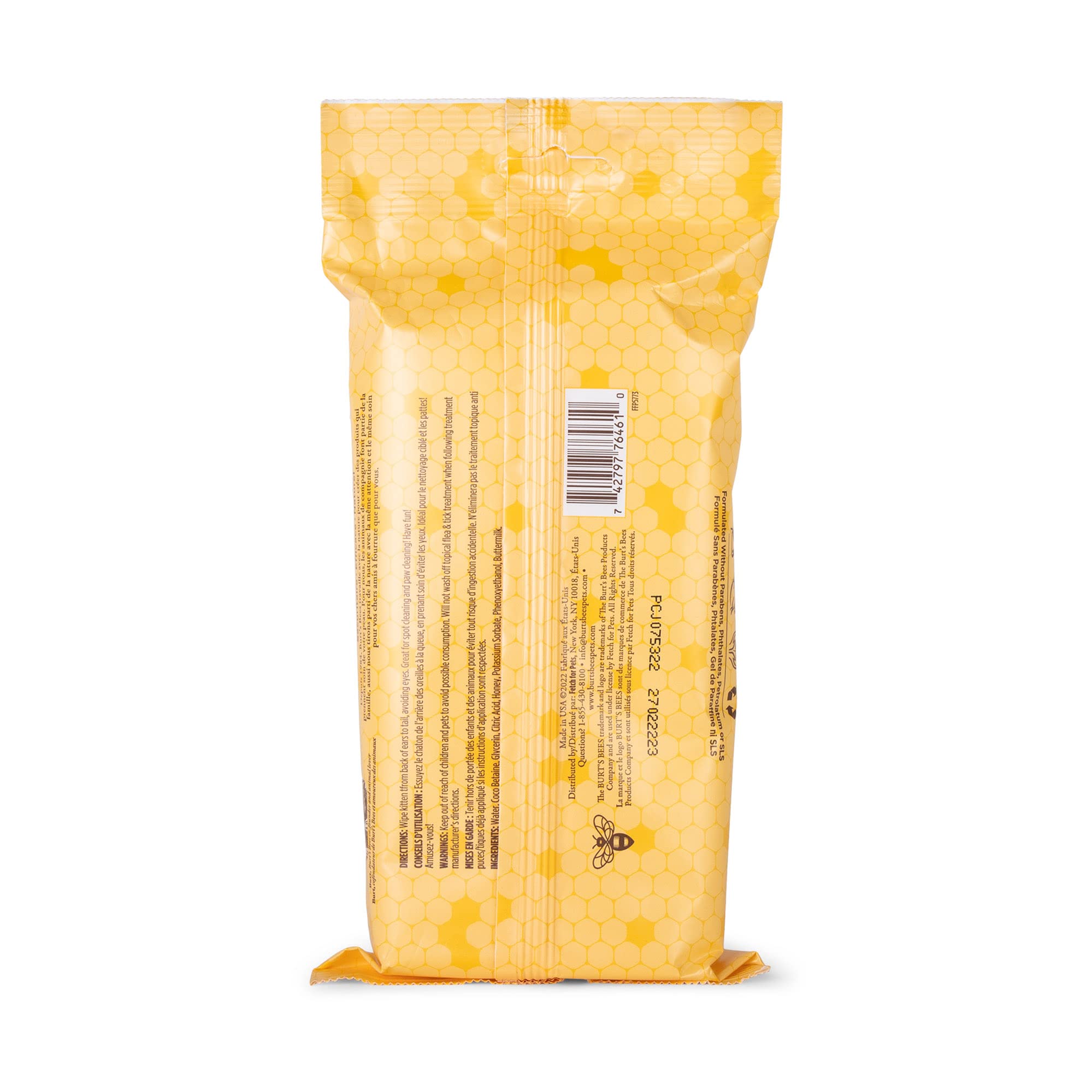 Burt's Bees for Pets Salviette per la toelettatura dei gattini con latticello e miele, salviette da bagno per gatti senz'acqua per la pulizia di viso, zampe, coda e cappotto, alternativa delicata al