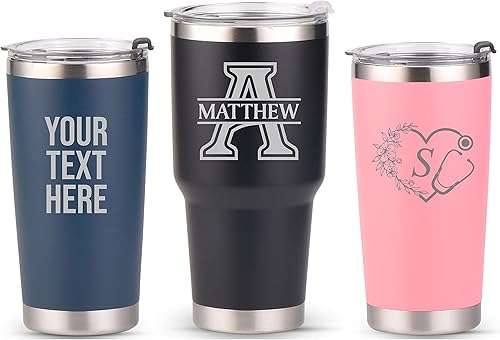 Custom Laser Engraved Insulated 20oz 30oz Tumblers wSplash Proof Lid - Personalized Gifts 20oz Tumbler Navy Blue