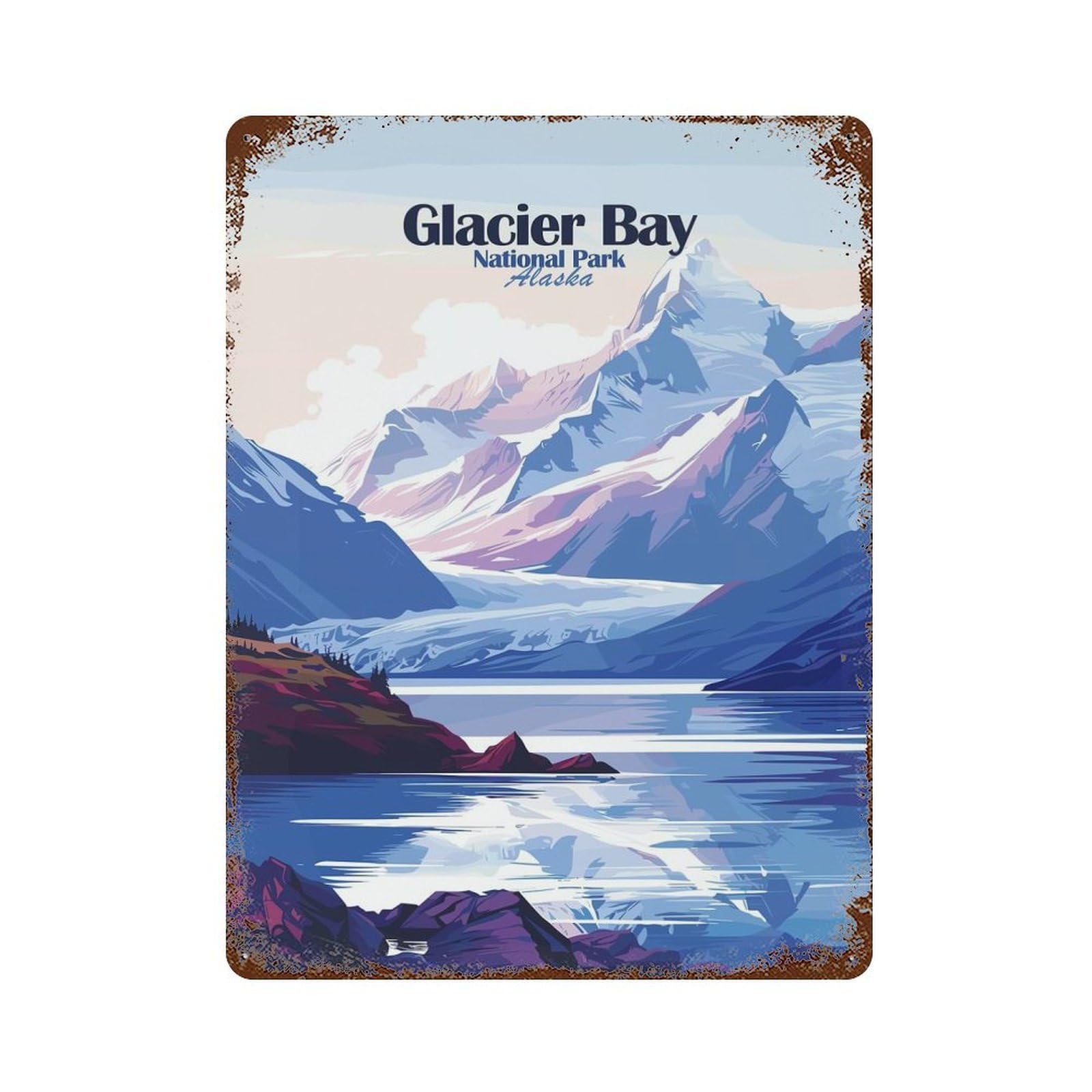 Vintage Rust Metal Sign with Glacier Bay National Park Alaska Design 15.7"x11.8", for Farmhouse, Kitchen And Entryway Decor, Novelty Wall Decor