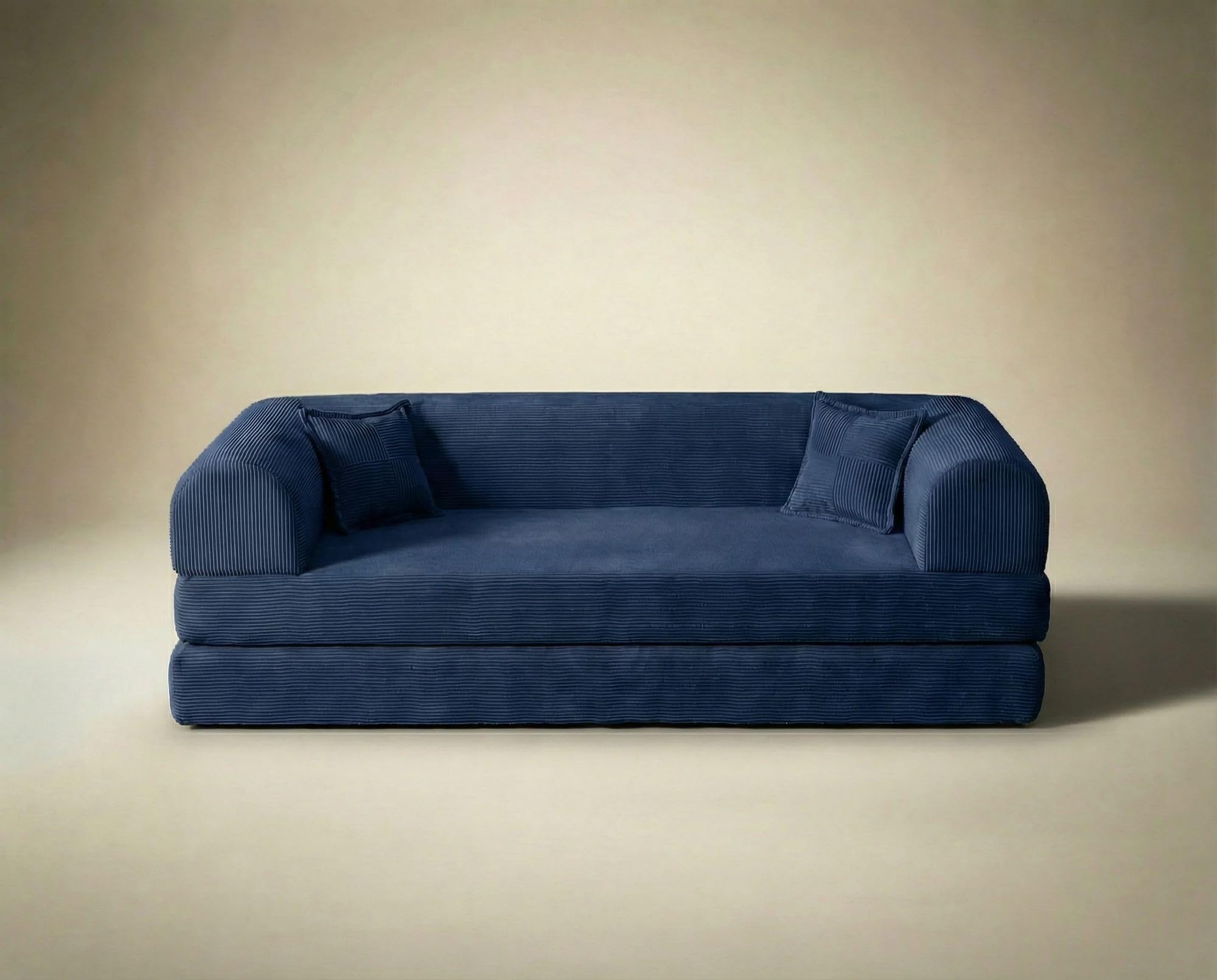 Sofá Cama de 3 plazas, Azul Marino, 190 cm, 100% Tejido de Felpa Acanalada, Funda extraíble, Apta para Mascotas, 2 Almohadas Incluidas