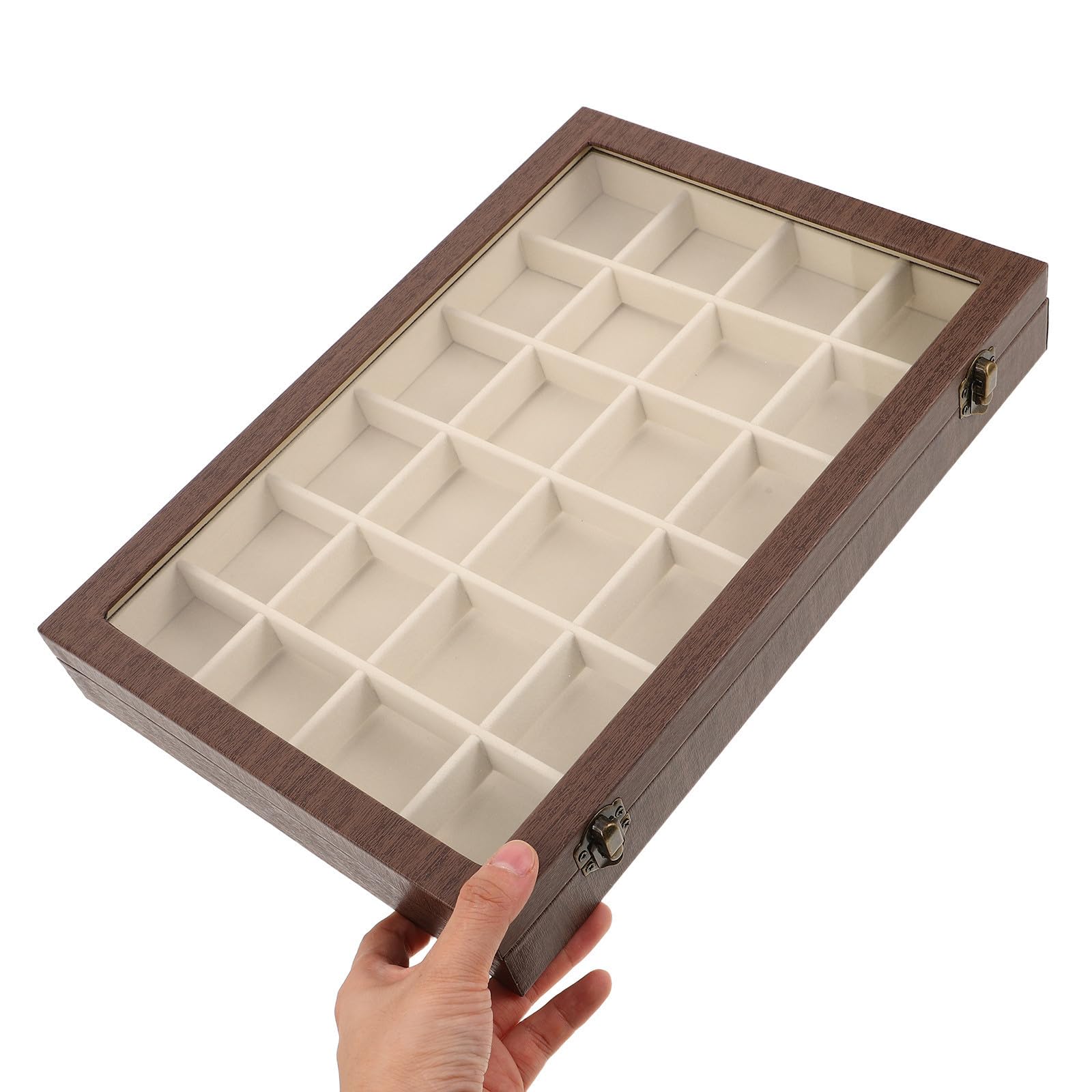 Joyero Retro con Tapa Transparente de Madera y 24 Compartimentos