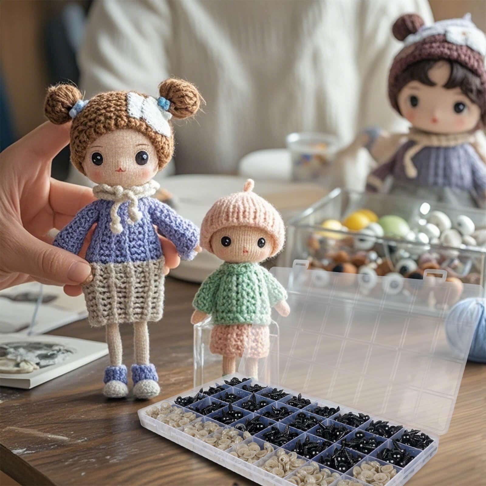 1000 ojos de seguridad de plástico negro de alta calidad de 6 mm, 8 mm, 10 mm con arandelas, 3 tamaños de ojos de seguridad para manualidades de ganchillo, manualidades, animales de peluche, muñecas y