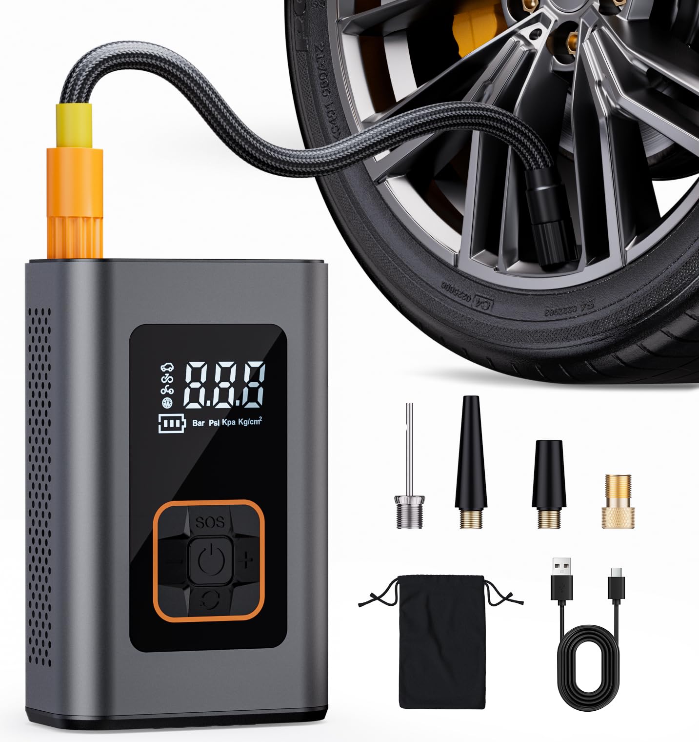 Tire Inflator Portable Air Compressor, 180PSI Cordless Portable Air Pump, 6X Faster Tire Pump for Car Tires, Portable Bike Pump with Digital Pressure Gauge, Motorcycle, Bike & Ball