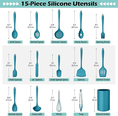 Miniatura 2 de Homikit Juego de utensilios de cocina de silicona, 15 piezas antiadherentes y resistentes al calor, juego de espátulas con soporte, accesorios de