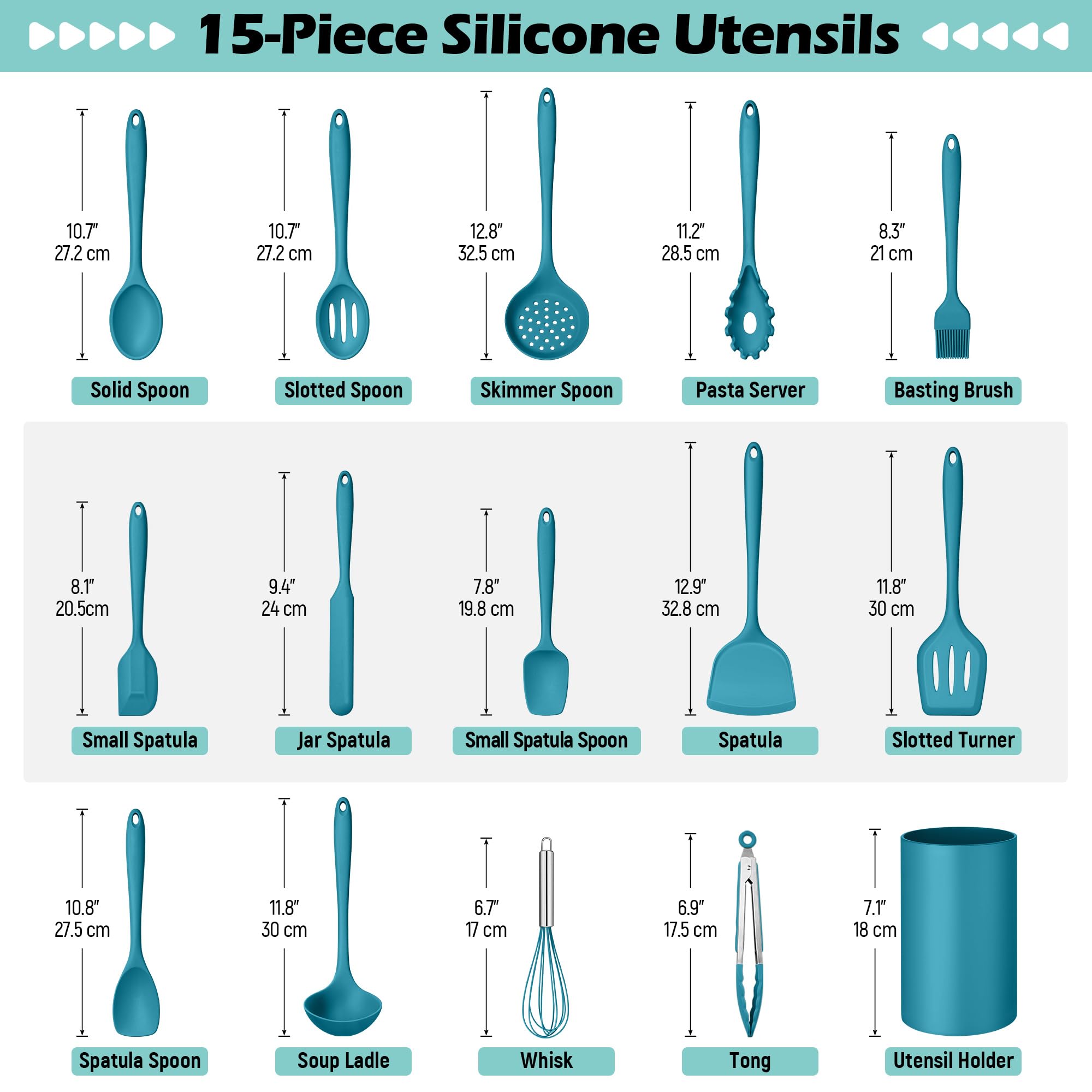 Homikit Set di utensili da cucina in silicone, 15 pezzi, antiaderenti e resistenti al calore, set di spatole con supporto, gadget da cucina, accessori per la casa, pentole e padelle, blu