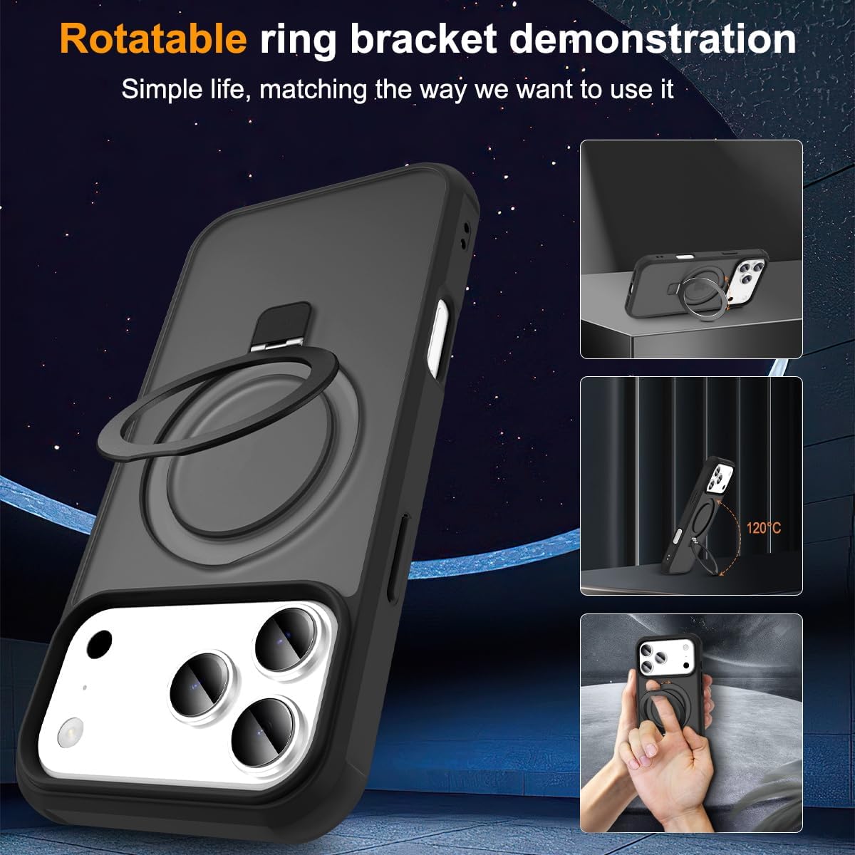 for iPhone 17 Pro Max Case 2025, [Magnetic Invisible Stand] [Compatible with MagSafe] [Military Grade Drop Protection] Slim Translucent Matte Back Shockproof Protective Cover, Black - Image 3