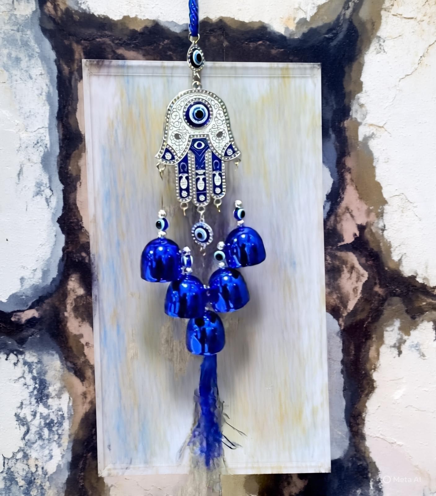 DT DECTONE Stone Nazar Battu Evil Eye Hanging Wall Decor Interior Accessories For The Home Good Fortune Vastu For Decoration And Prosperity- Wind Chime Bells, Blue 3