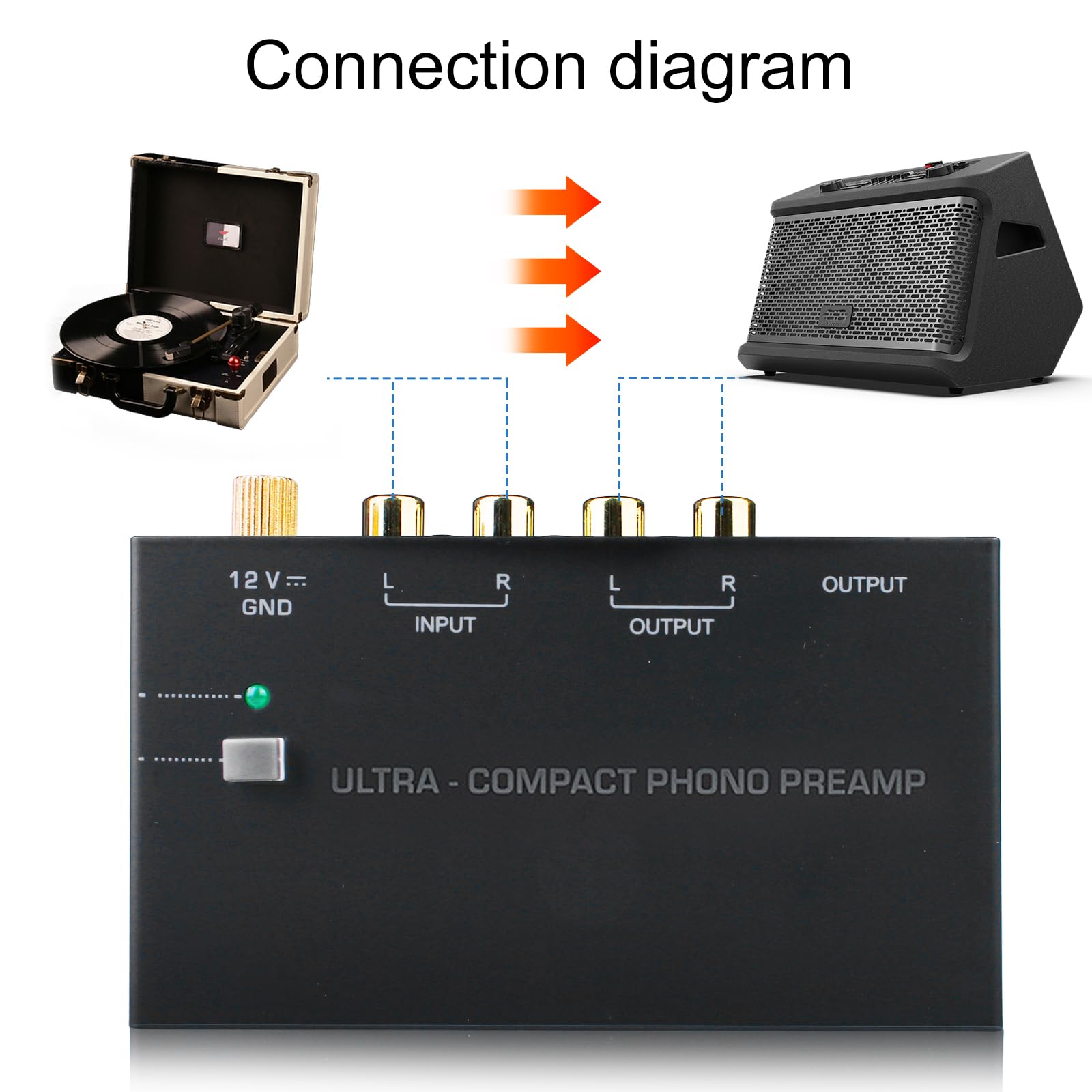 Preamplificatore Phono giradischi con adattatore DC 12V ingresso RCA uscita RCA spina UE