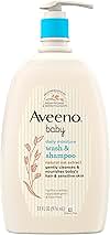 Aveeno Baby Daily Moisture Gentle Bath Wash & Shampoo with Natural Oat Extract, Hypoallergenic, Tear-Free & Paraben-Free Formula For Sensitive Hair & Skin, Lightly Scented, 33 fl. oz