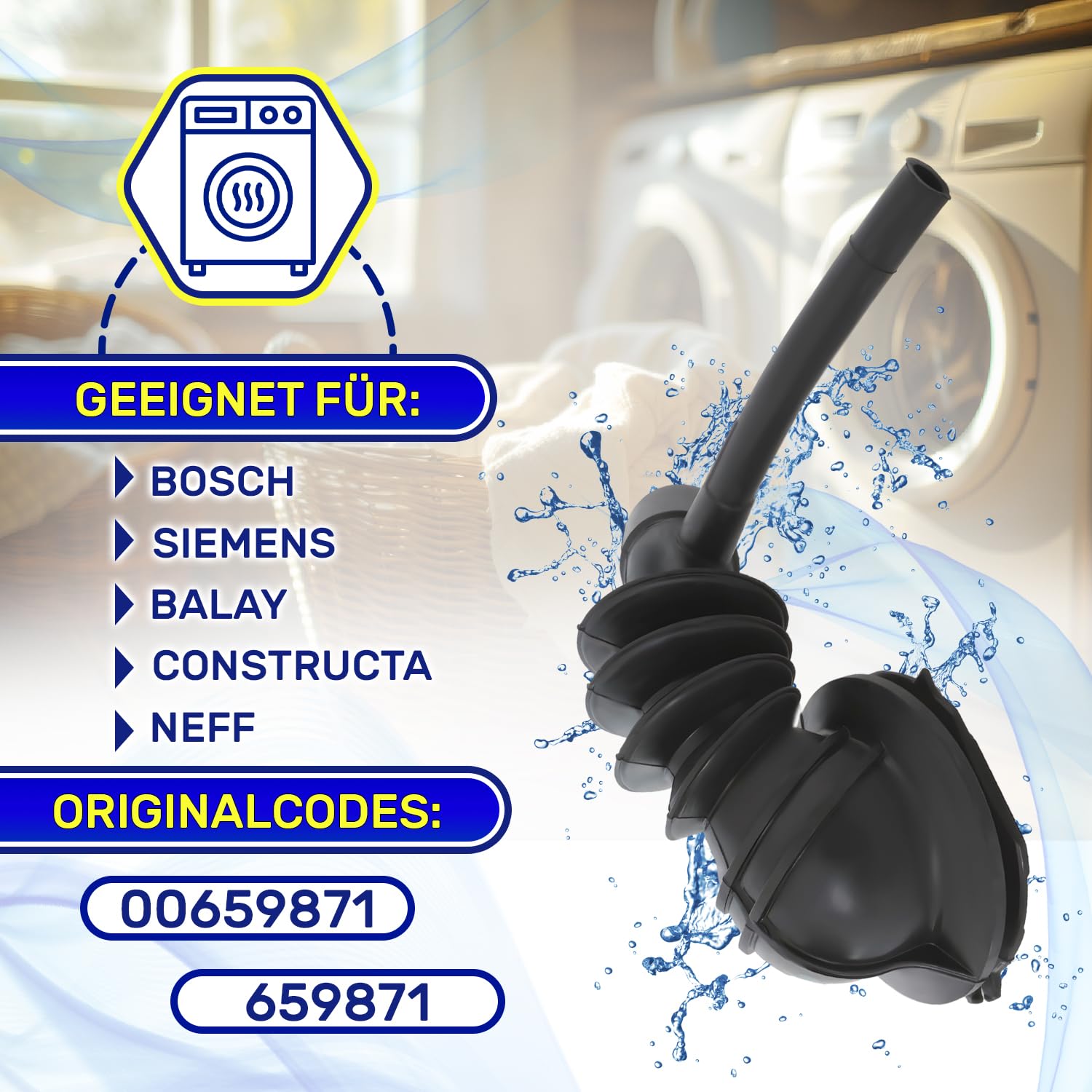 MONTERAL Sumpfschlauch Für Waschmaschine - Original 659871 Für Bosch, Siemens - 10 Jahre Garantie