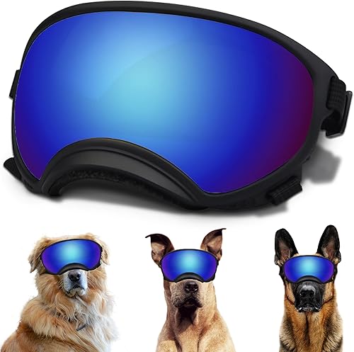 Gafas de sol grandes para perros con correa ajustable, protección UV, gafas de sol para perros y cachorros, adecuadas para anteojos de mascotas de