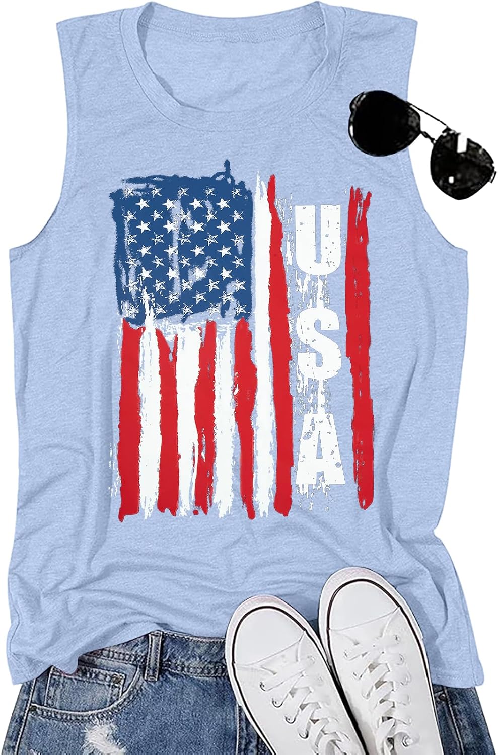MYHALF USA Flag Tank Tops for Women Stars Stripes T Shirt Sleeveless Patriotic Graphic Tees 4th of July Vest Tops Summer Tees