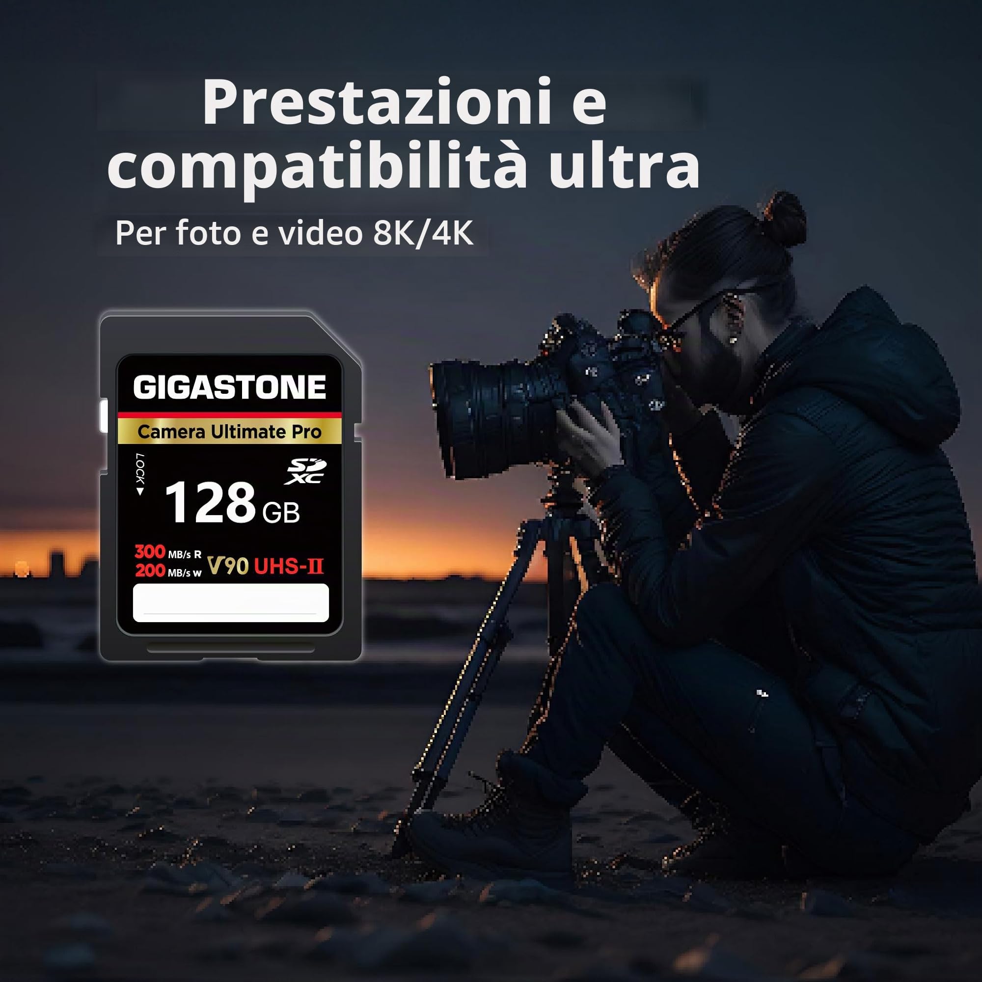 【Recupero dati gratuito per 5 anni】GIGASTONE UHS-II V90 128 GB SD Card Camera Ultimate Pro, fino a 300/200 MB/s, U3 SDXC 4K Ultra HD UHD Video per DSLR Canon/Nikon/Sony/Pentax, con 1 mini custodia
