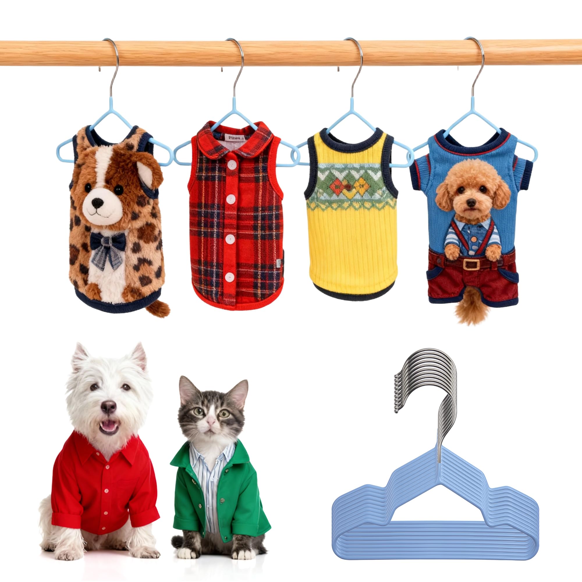 Cintres pour petits animaux en métal bleu de 18 cm pour éviter les vêtements froissés