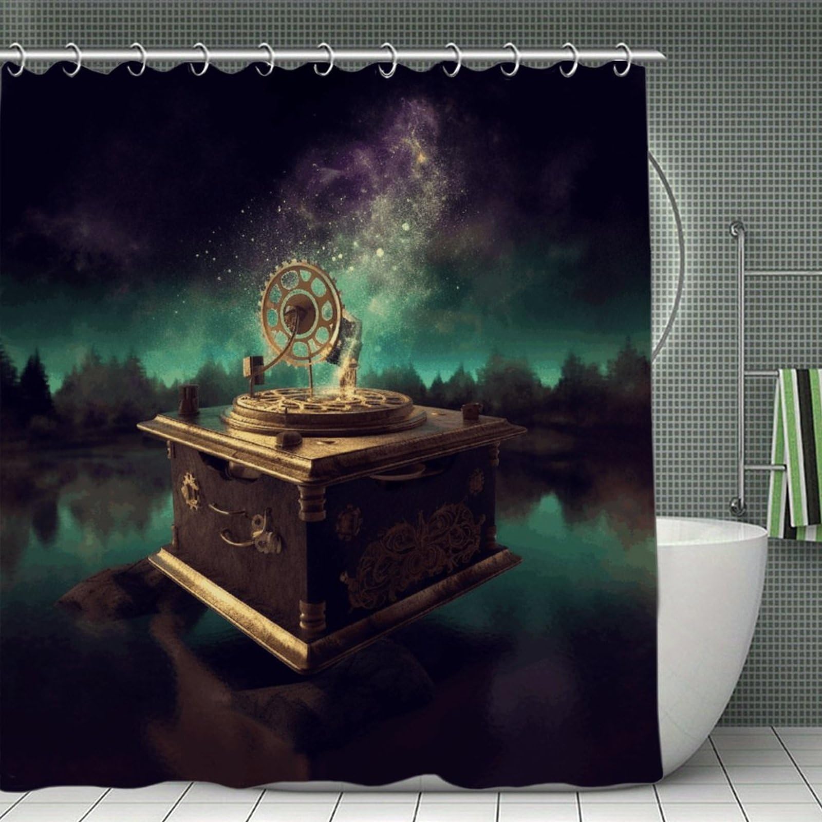 VstaDank Dream Music Box Shower Curtain Waterproof Bathroom Curtain with Hooks Luxury Weighted Bath Curtains for Bathtubs Showers Room Dividers Decorative Shower Curtains 71x71 in