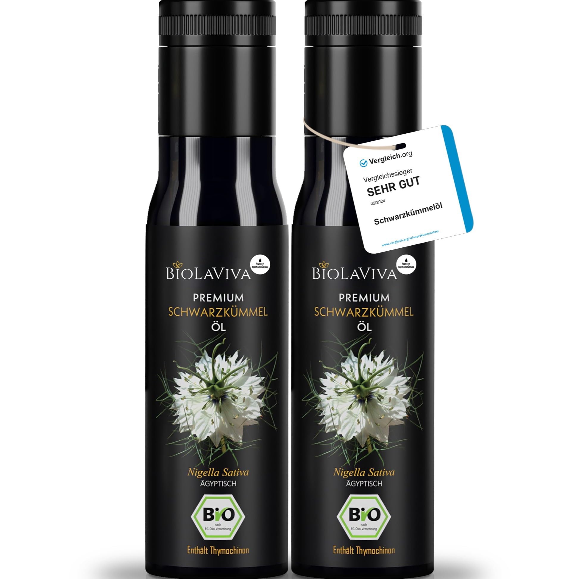 Premium BIO Schwarzkümmelöl – kaltgepresst & ungefiltert – hoher Thymochinongehalt - 100% Nigella sativa aus Ägypten – laborgeprüft & lichtgeschützt im Miron Violettglas (2x100 ml)