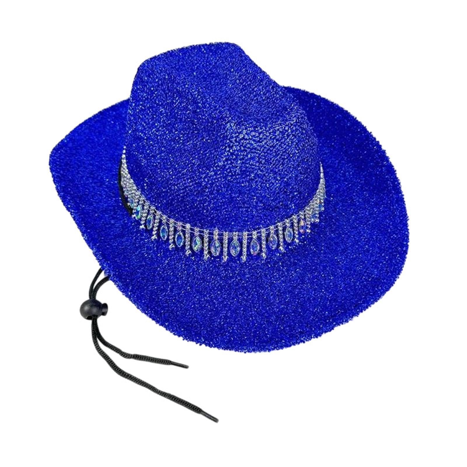EYRMQWJPC Wide Brim Sun Hat, Women's Rhinestone Cowgirl Summer Western Wide Brim Sun Hat Multicolor(Blue)