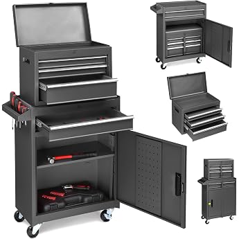 LEADZM Workshop Trolley Empty Tool Trolley Empty | Tool Cabinet with Lock, Case &amp; 4 Compartments &amp; Adjustable Shelf, Ball Bea