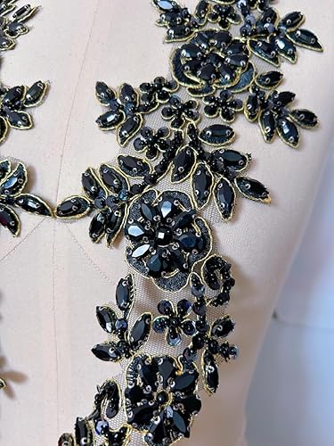 Miniatura 53 de 1 par de accesorios de apliques de encaje con diamantes de imitación, cuentas de vidrio, parches para decoración de vestidos de novia de niña