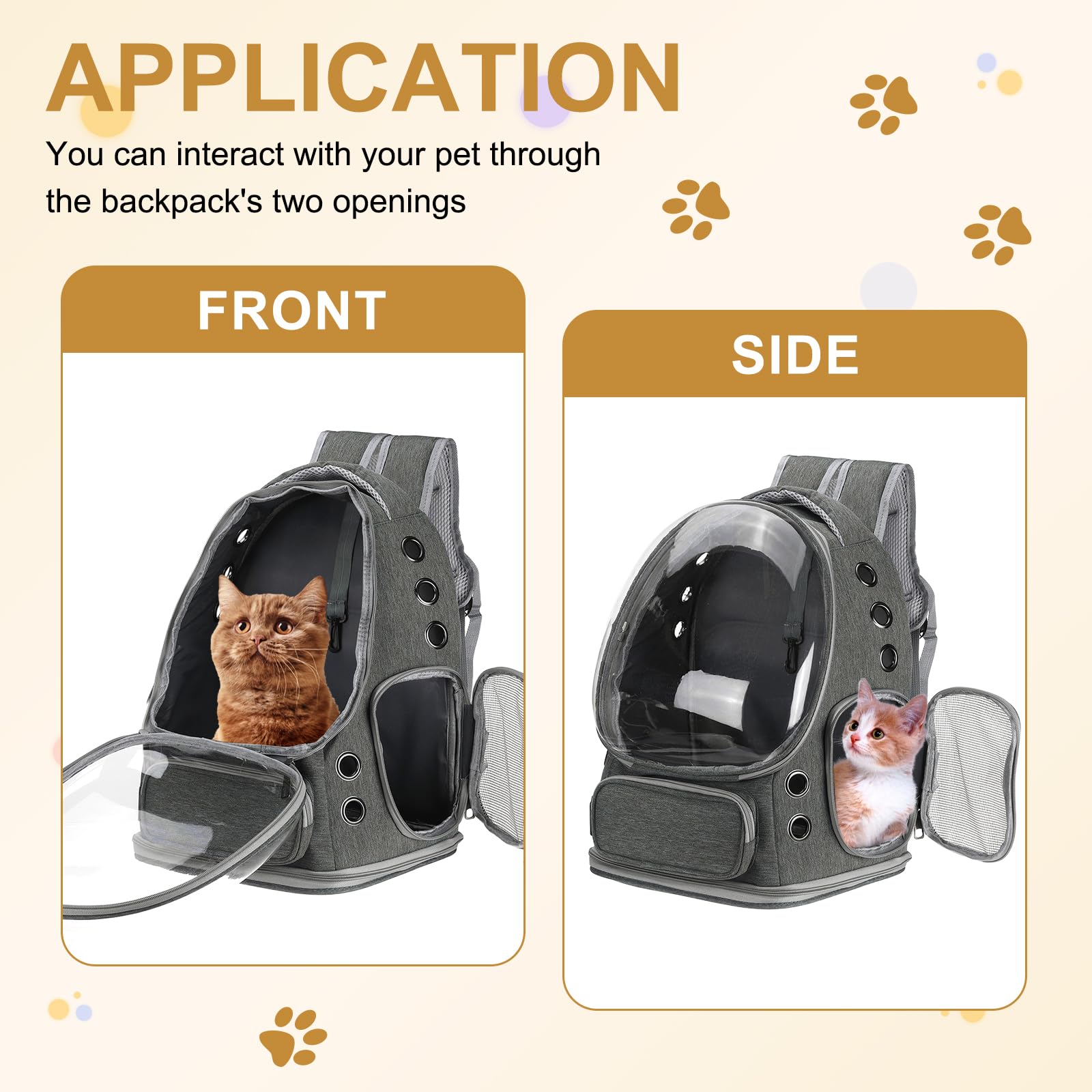 QUARKZMAN Mochila Transportadora para Mascotas, Portátil Y Ventilada, Tela Oxford, Bolsa De Viaje para Perros Y Gatos con Cubierta Transparente 13.39", (Gris, 1 Unidad)