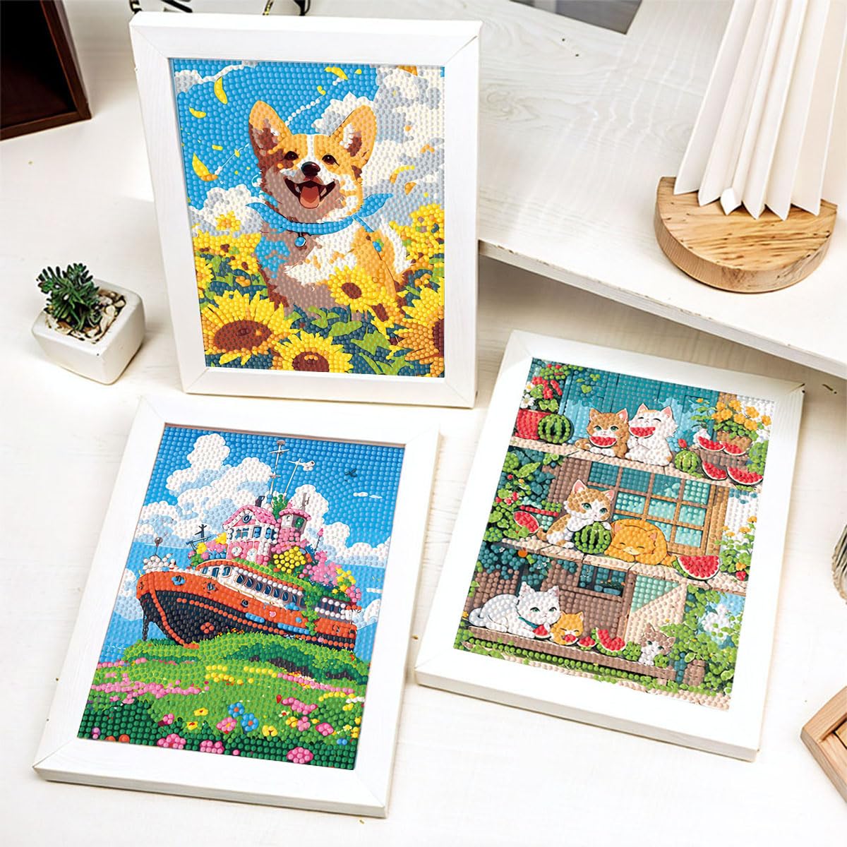 Amazon.co.jp: LEADINTOP ダイヤモンドアート 犬 15x20cm 額縁付き