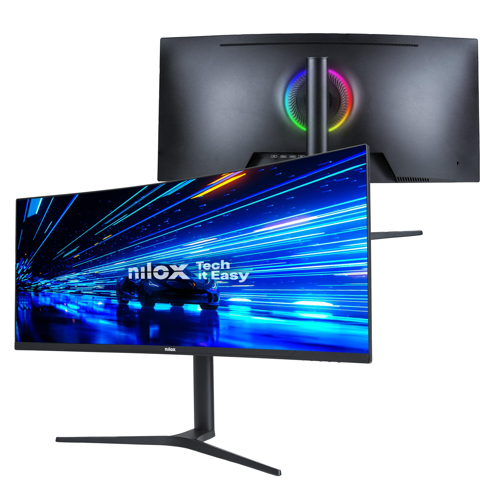 Nilox NXM344KD11, Monitor Gaming Curvo 34 Pollici, Monitor Gaming 4k con Frequenza 165Hz e Tempo di Risposta 1ms, Ingressi HDMI e DP, Monitor PC con Immagini Chiare e Nitide per Gioco Fluido