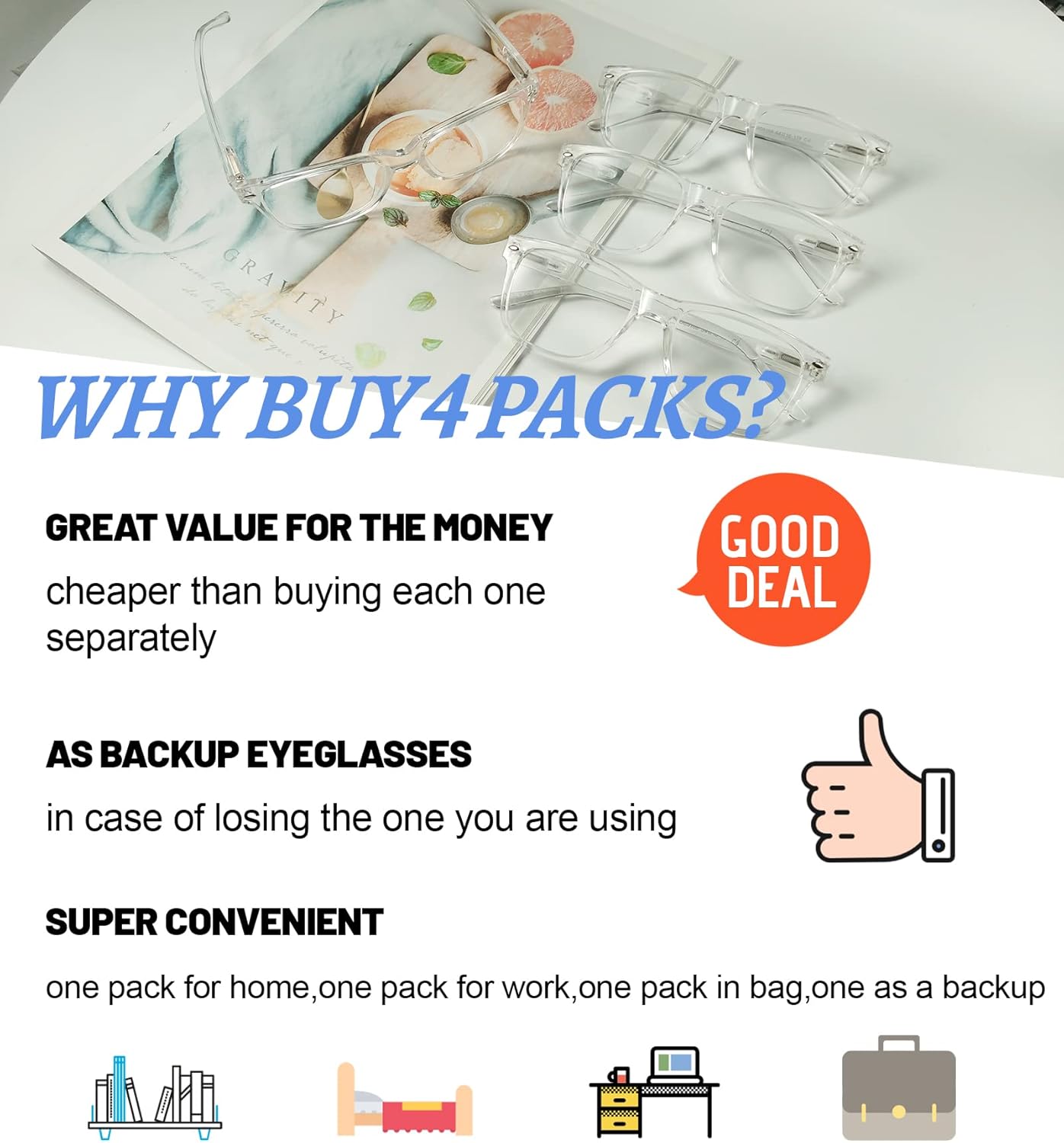 4 Pack Reading Glasses with Spring Hinges, Rectangle Readers for Women Men 1.0 1.25 1.5 1.75 2.0 to 4.0 - Image 5