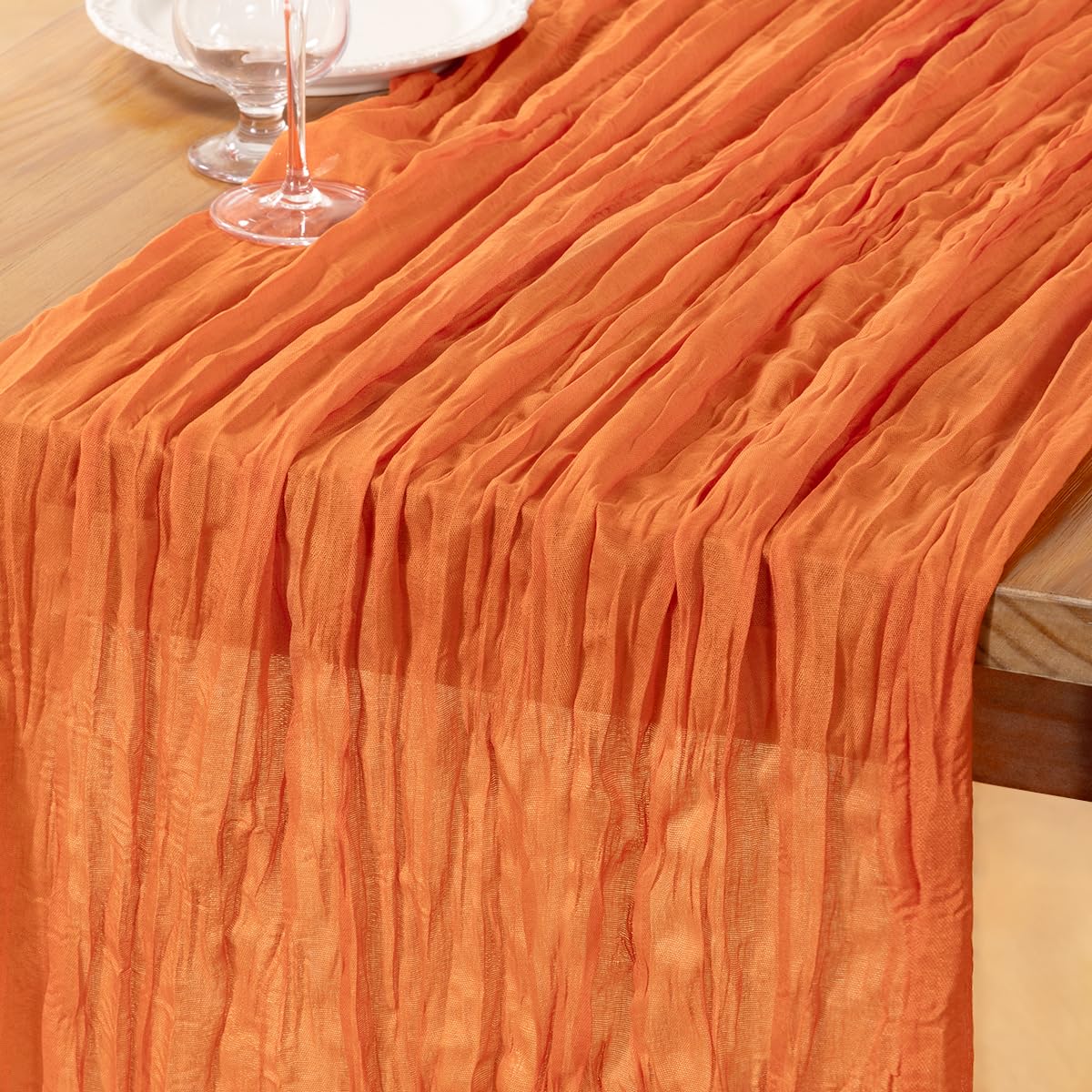 Boho Orange Cheesecloth Table Runner - 120 Inches