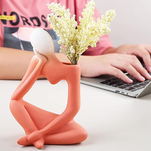 Miniatura 8 de Florero de cerámica, florero de estatua de BESUNTEK Thinker, jarrones corporales estilo pensador para decoración, escultura blanca, maceta, maceta