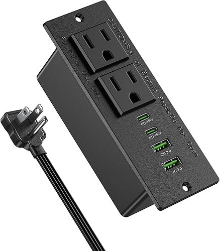 Regleta de alimentación empotrable USB C de 45 W, tomacorriente empotrada de escritorio empotrado, ahorro de espacio para mesa auxiliar de muebles,