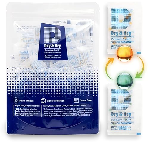 Miniatura 7 de Dry & Dry 0.04 oz 50 paquetes Paquetes de gel de sílice indicadores naranja desecantes - Paquetes de sílice seguros para alimentos, gel de sílice,