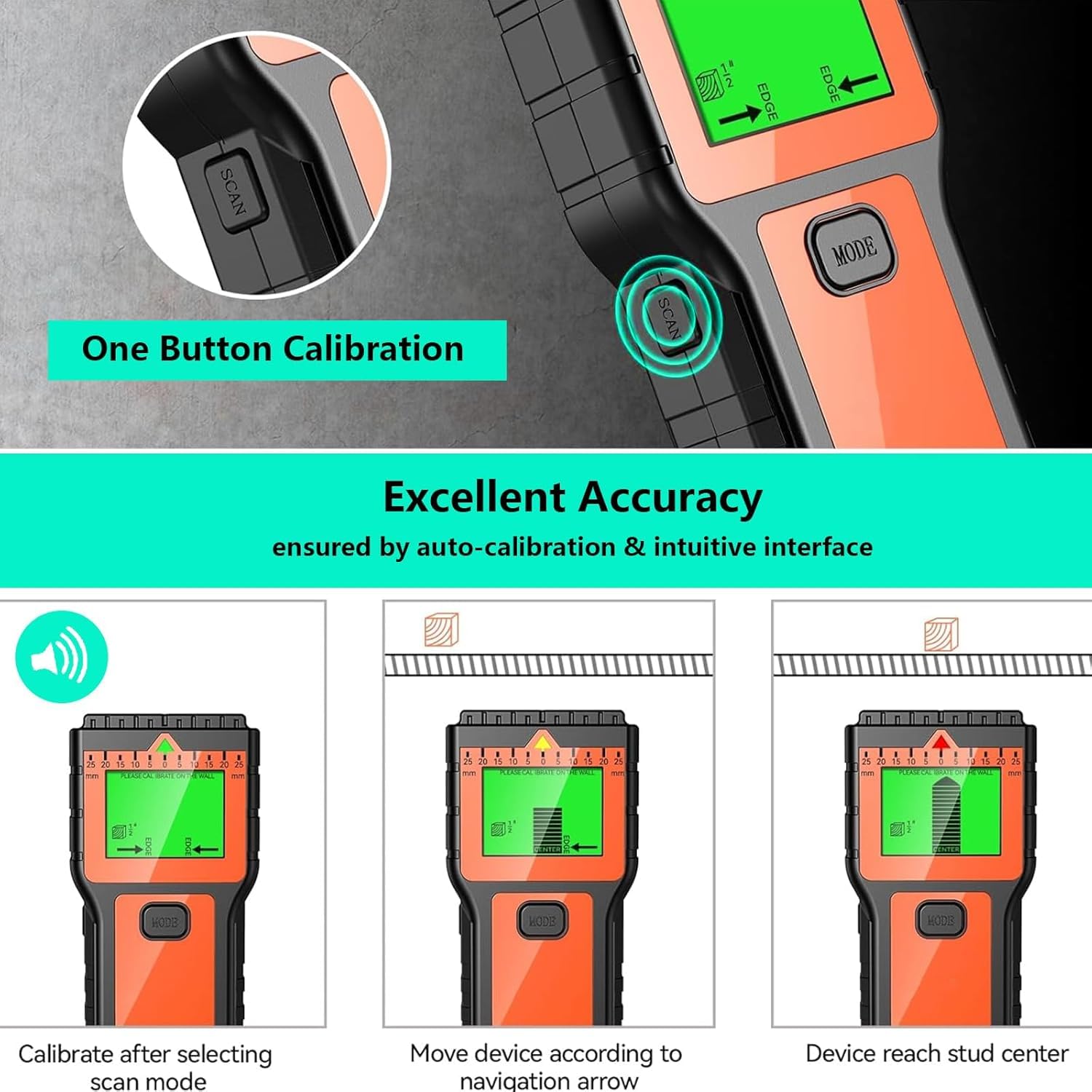 Détecteur de cable électrique avec écran LCD et alarme sonore – Scanner mural multifonction pour bois, métal et tuyaux (Orange)