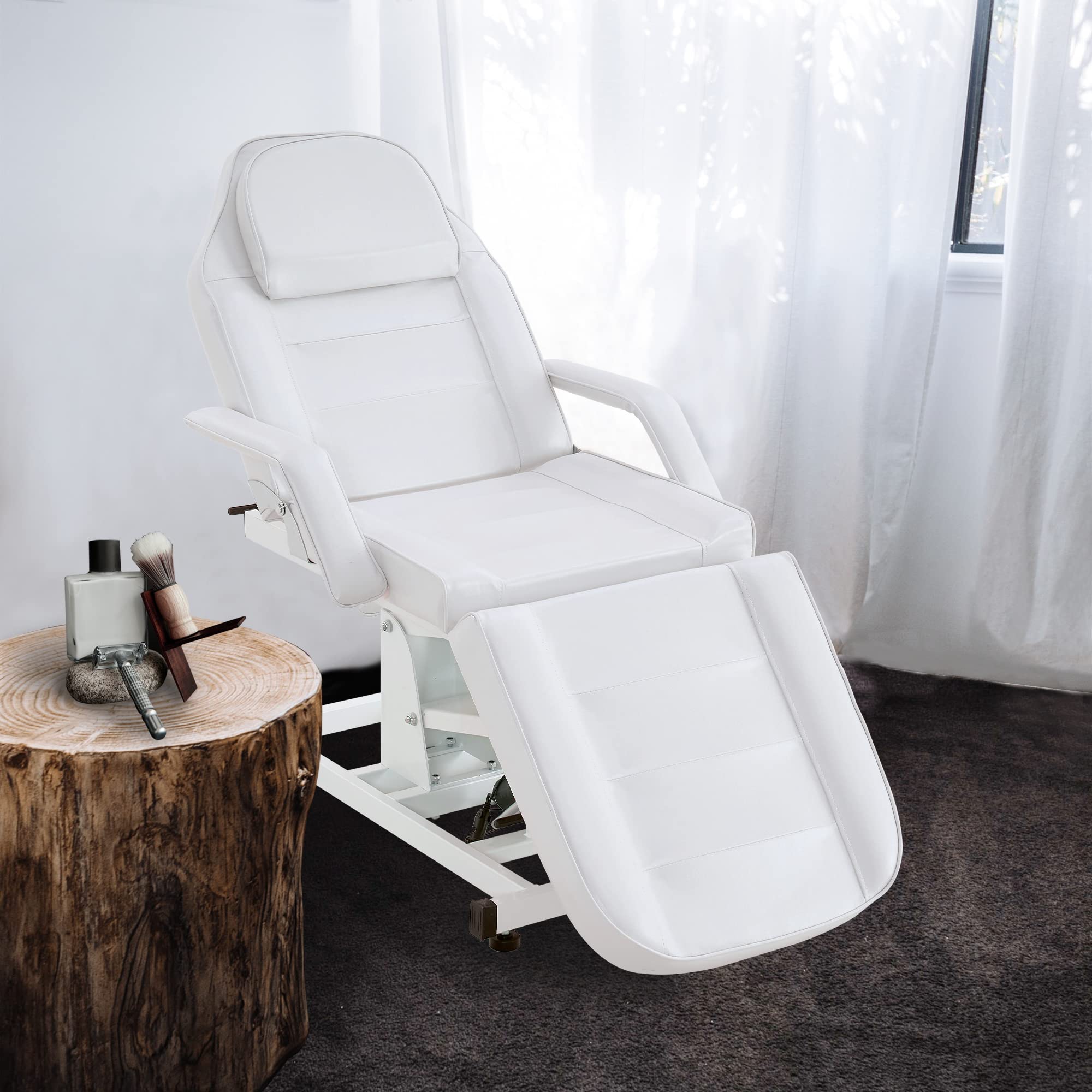 Barberpub Tumbona eléctrica de masaje para tatuajes, juego de tumbona, camilla terapéutica, equipo de belleza, plegable y regulable en altura, 0100 (blanco)