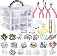 Vista 1 de cridoz Kit de suministros para hacer joyas: herramientas, alicates, alambre de cuentas, cuentas y abalorios, para hacer collares, aretes y pulseras