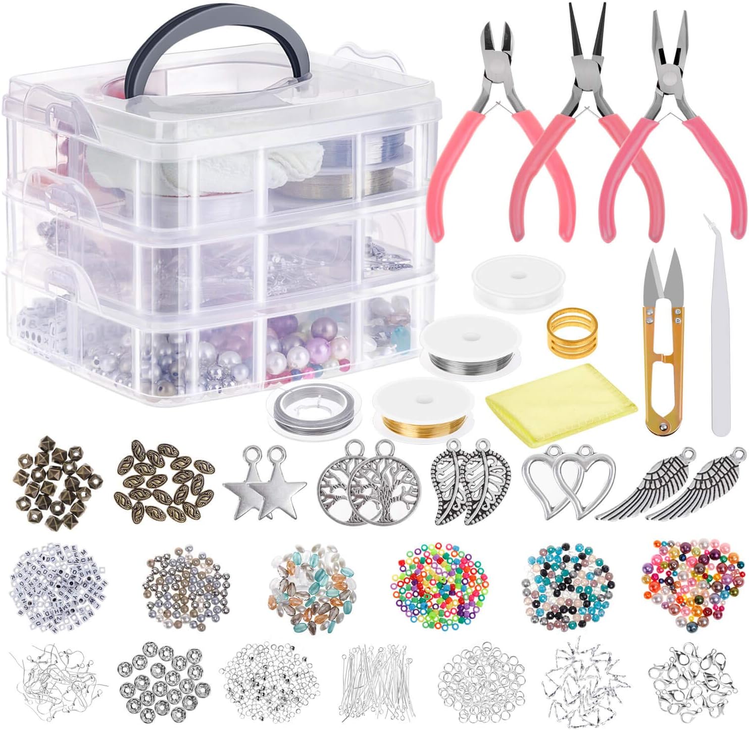 Jewelry Making Supplies Kit - Tools, Pliers, Beading Wire, Beads & Charms Findings for Necklace, Earring & Bracelet Making & Repair